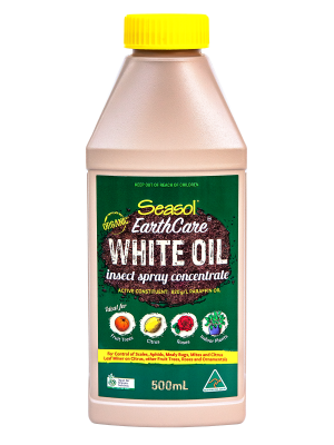 EarthCare White Oil insect spray concentrate promotes natural pest control for fruit trees, roses, and indoor plants