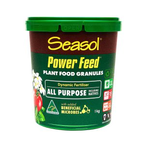 PowerFeed all-purpose plant food bottle promoting vigorous growth and improved soil health for garden care